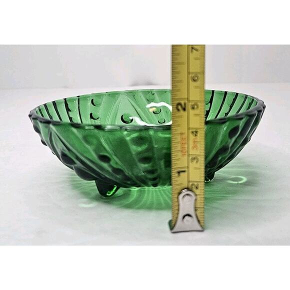 Vintage Anchor Hocking Bubble Dot Burple Forest Green Glass Footed Bowl 4.5" - Picture 8 of 8